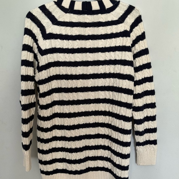 ZARA Striped Cotton Navy and Cream Women's Cardigan - Picture 5 of 10